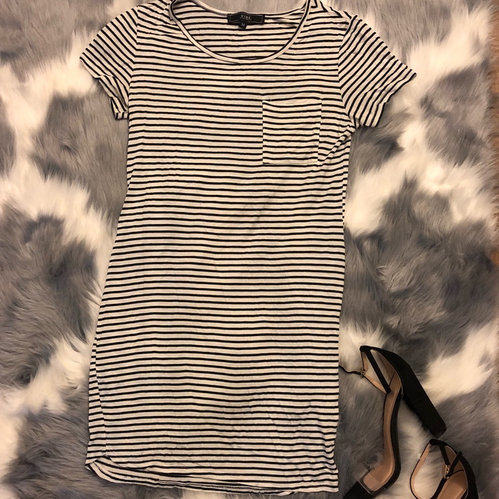 Black and white striped T-shirt dress